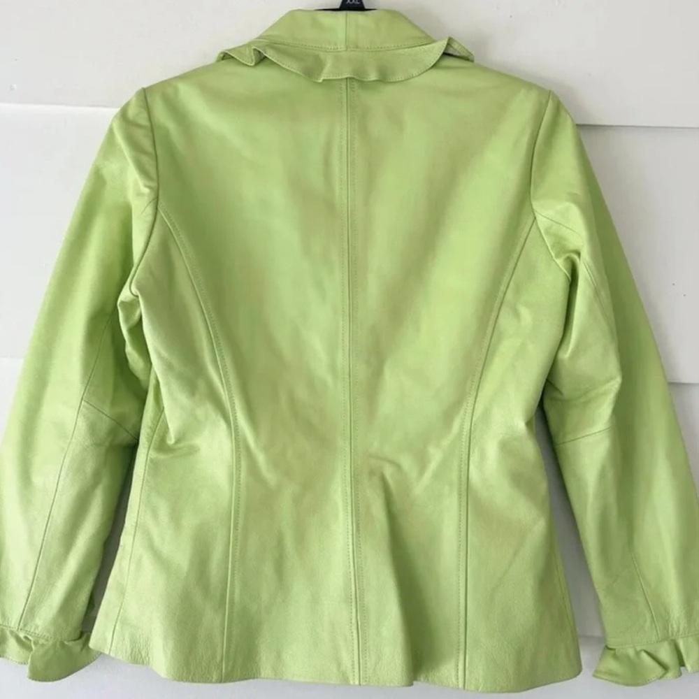 Lime Ruffled Leather Jacket - Picture 5 of 6